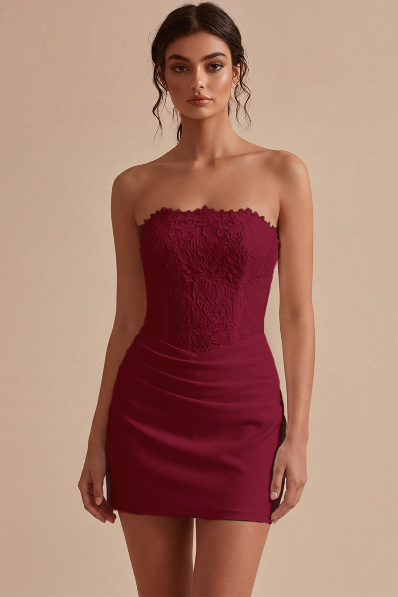 Laden Sie das Bild in den Galerie-Viewer, Trägerloses Weißes Bodycon Mini Standesamt Kleid mit Spitze