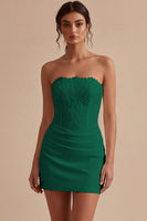 Laden Sie das Bild in den Galerie-Viewer, Trägerloses Weißes Bodycon Mini Standesamt Kleid mit Spitze