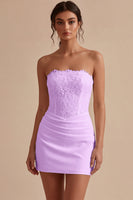 Laden Sie das Bild in den Galerie-Viewer, Trägerloses Weißes Bodycon Mini Standesamt Kleid mit Spitze
