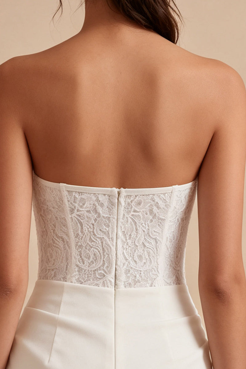 Laden Sie das Bild in den Galerie-Viewer, Trägerloses Weißes Bodycon Mini Standesamt Kleid mit Spitze