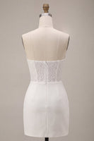 Laden Sie das Bild in den Galerie-Viewer, Trägerloses Weißes Bodycon Mini Standesamt Kleid mit Spitze