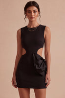 Laden Sie das Bild in den Galerie-Viewer, Bodycon Rundhals Ausgeschnitten Kleines weißes Kleid mit Schleife