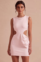 Laden Sie das Bild in den Galerie-Viewer, Bodycon Rundhals Ausgeschnitten Kleines weißes Kleid mit Schleife