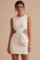 Laden Sie das Bild in den Galerie-Viewer, Bodycon Rundhals Ausgeschnitten Kleines weißes Kleid mit Schleife