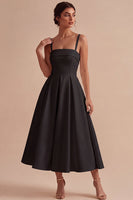 Laden Sie das Bild in den Galerie-Viewer, Weißes A-Linie Spaghettiträger Elegantes Midi Standesamt Kleid