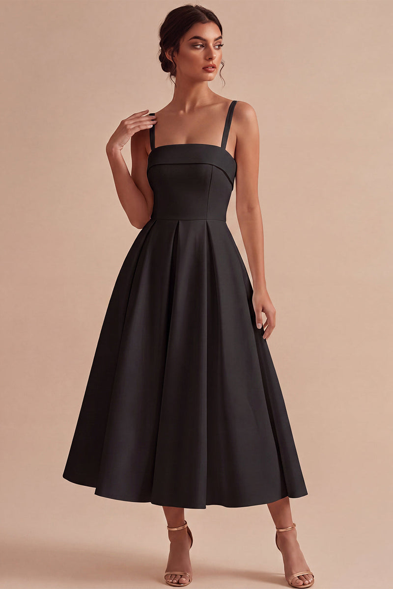 Laden Sie das Bild in den Galerie-Viewer, Weißes A-Linie Spaghettiträger Elegantes Midi Standesamt Kleid