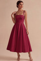 Laden Sie das Bild in den Galerie-Viewer, Weißes A-Linie Spaghettiträger Elegantes Midi Standesamt Kleid