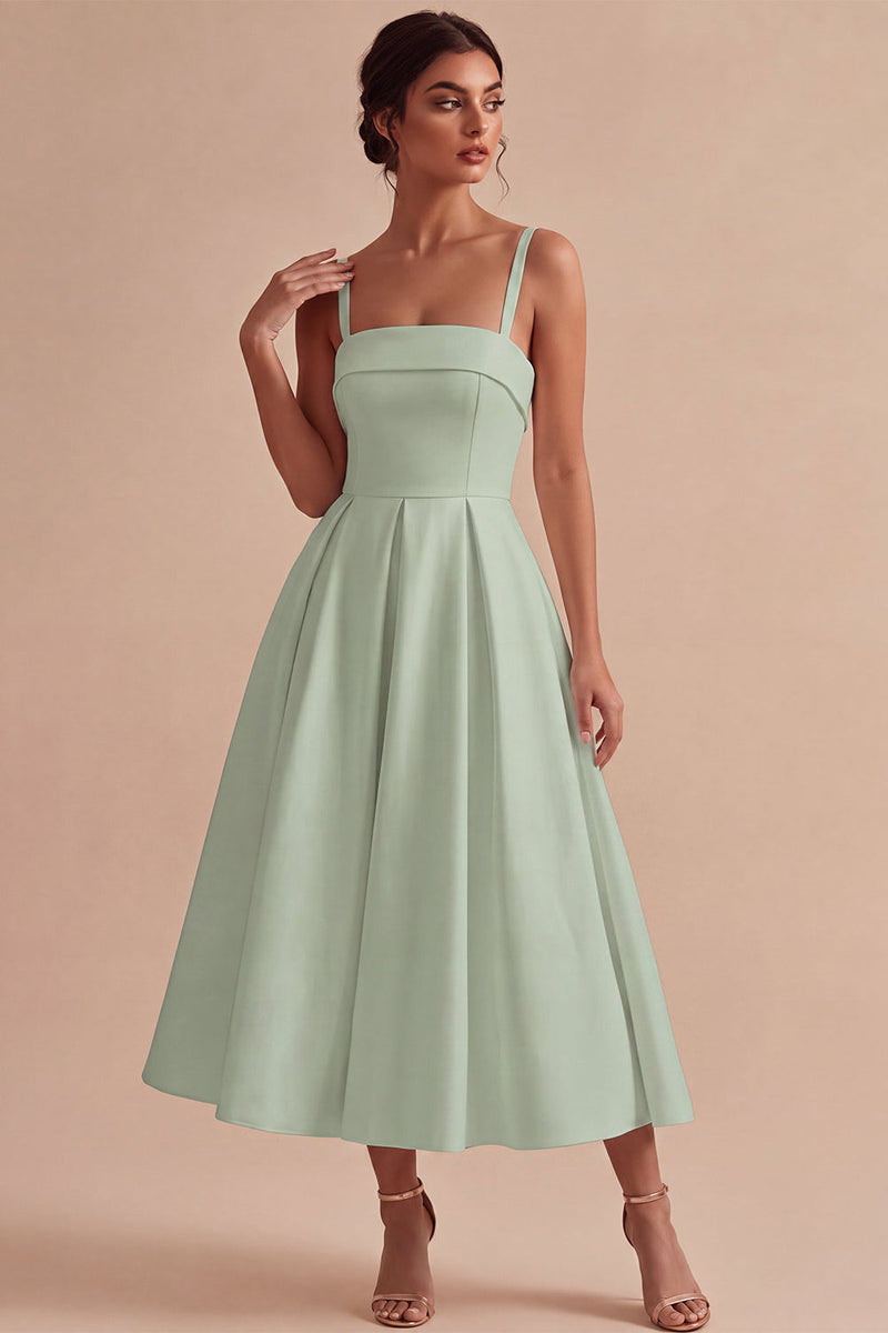 Laden Sie das Bild in den Galerie-Viewer, Weißes A-Linie Spaghettiträger Elegantes Midi Standesamt Kleid
