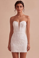 Laden Sie das Bild in den Galerie-Viewer, Sweetheart Weißes Floral Bodycon Standesamt Kleid