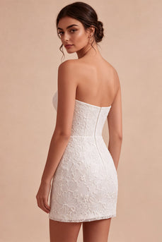 Sweetheart Weißes Floral Bodycon Standesamt Kleid