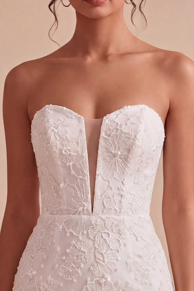 Laden Sie das Bild in den Galerie-Viewer, Sweetheart Weißes Floral Bodycon Standesamt Kleid