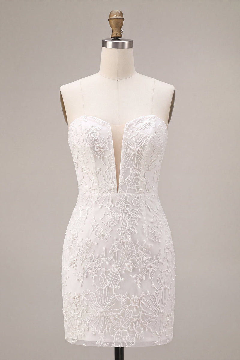 Laden Sie das Bild in den Galerie-Viewer, Sweetheart Weißes Floral Bodycon Standesamt Kleid
