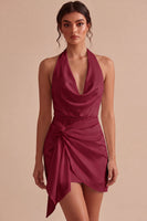 Laden Sie das Bild in den Galerie-Viewer, Halter Bodycon Gerafftes Rückenloses Kleines weißes Kleid