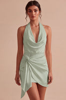 Laden Sie das Bild in den Galerie-Viewer, Halter Bodycon Gerafftes Rückenloses Kleines weißes Kleid