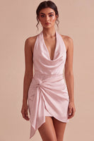 Laden Sie das Bild in den Galerie-Viewer, Halter Bodycon Gerafftes Rückenloses Kleines weißes Kleid