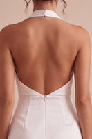 Laden Sie das Bild in den Galerie-Viewer, Halter Bodycon Gerafftes Rückenloses Kleines weißes Kleid