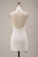 Laden Sie das Bild in den Galerie-Viewer, Halter Bodycon Gerafftes Rückenloses Kleines weißes Kleid