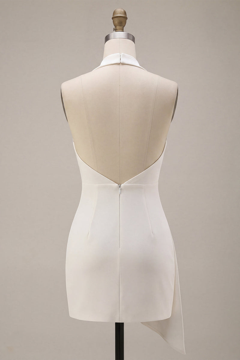 Laden Sie das Bild in den Galerie-Viewer, Halter Bodycon Gerafftes Rückenloses Kleines weißes Kleid