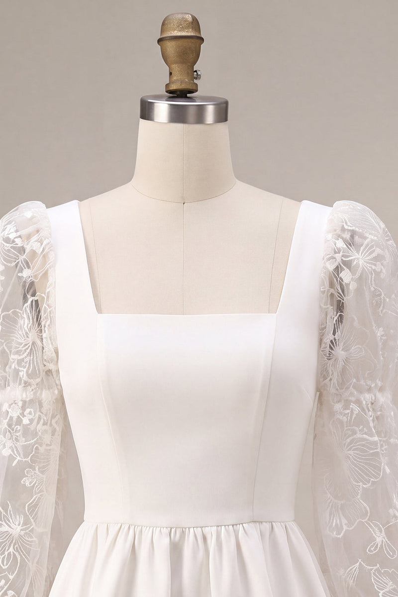 Laden Sie das Bild in den Galerie-Viewer, A-Linie quadratisches Spitzenkleid mit langen Ärmeln