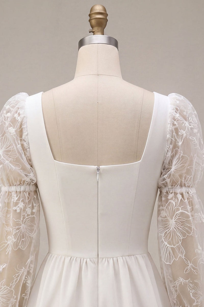 Laden Sie das Bild in den Galerie-Viewer, A-Linie quadratisches Spitzenkleid mit langen Ärmeln
