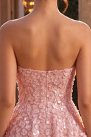 Laden Sie das Bild in den Galerie-Viewer, Rosa A-Line Sweetheart 3D Flower Short Homecoming-Kleid mit Rüschen