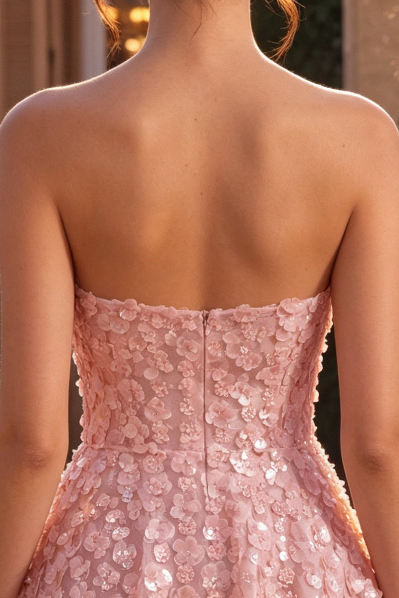 Laden Sie das Bild in den Galerie-Viewer, Rosa A-Line Sweetheart 3D Flower Short Homecoming-Kleid mit Rüschen