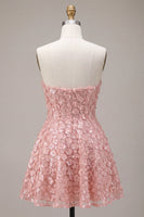 Laden Sie das Bild in den Galerie-Viewer, Rosa A-Line Sweetheart 3D Flower Short Homecoming-Kleid mit Rüschen