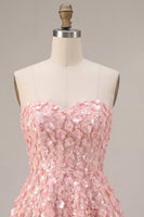 Laden Sie das Bild in den Galerie-Viewer, Rosa A-Line Sweetheart 3D Flower Short Homecoming-Kleid mit Rüschen