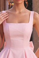 Laden Sie das Bild in den Galerie-Viewer, Rosa A-Linien Rüschen Quadratischer Ausschnitt Kurzes Abendkleid mit Schleife
