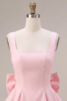 Laden Sie das Bild in den Galerie-Viewer, Rosa A-Linien Rüschen Quadratischer Ausschnitt Kurzes Abendkleid mit Schleife