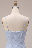 Laden Sie das Bild in den Galerie-Viewer, Blauer Bodycon Rüschen Kurzes Abendkleid mit Spaghettiträgern