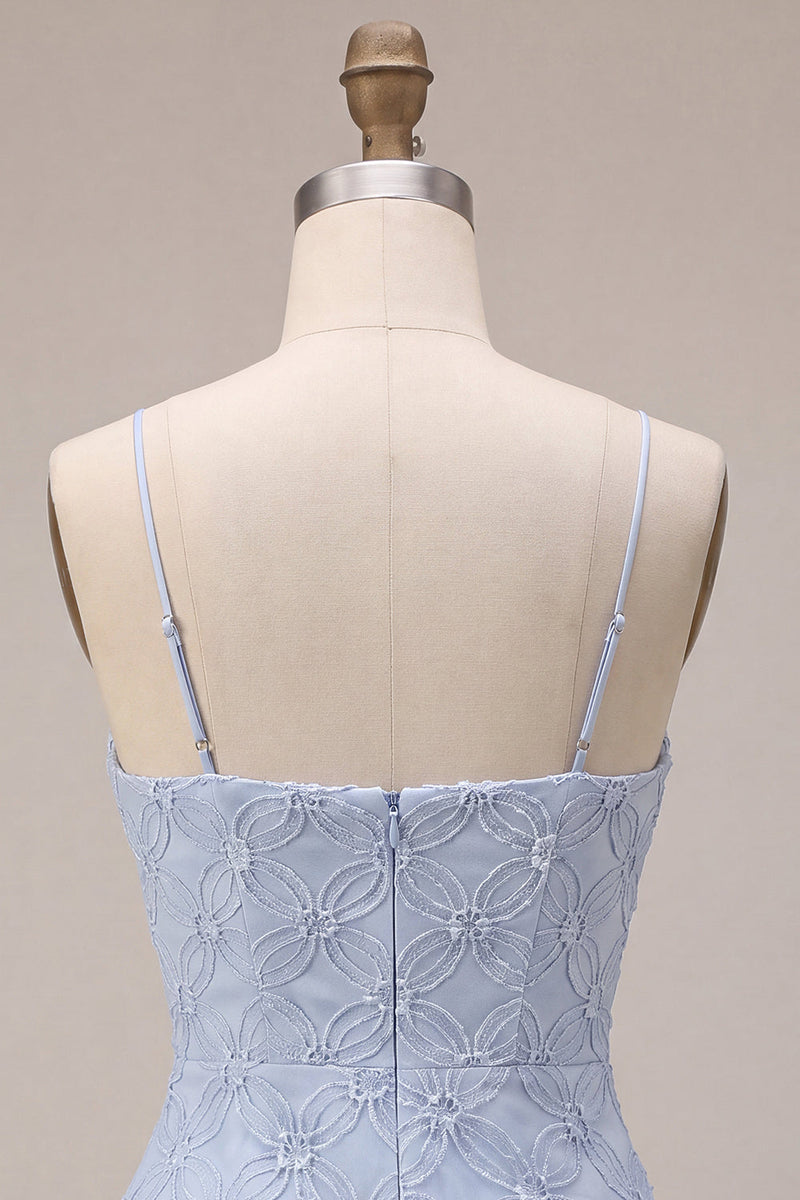 Laden Sie das Bild in den Galerie-Viewer, Blauer Bodycon Rüschen Kurzes Abendkleid mit Spaghettiträgern