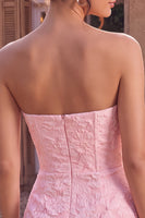 Laden Sie das Bild in den Galerie-Viewer, Trägerloses Rosa Jacquard Bodycon Korsett Kurzes Abendkleid mit Schleife