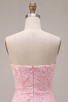 Laden Sie das Bild in den Galerie-Viewer, Trägerloses Rosa Jacquard Bodycon Korsett Kurzes Abendkleid mit Schleife