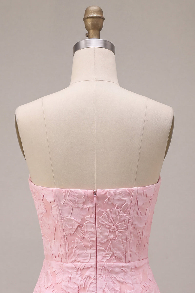 Laden Sie das Bild in den Galerie-Viewer, Trägerloses Rosa Jacquard Bodycon Korsett Kurzes Abendkleid mit Schleife