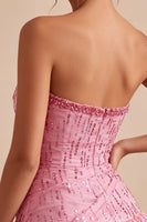 Laden Sie das Bild in den Galerie-Viewer, A-Linie Risa Trägerloses Pailletten Gerafftes Bubble-Hem Kurzes Abendkleid