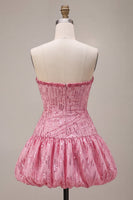 Laden Sie das Bild in den Galerie-Viewer, A-Linie Risa Trägerloses Pailletten Gerafftes Bubble-Hem Kurzes Abendkleid