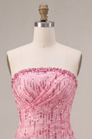Laden Sie das Bild in den Galerie-Viewer, A-Linie Risa Trägerloses Pailletten Gerafftes Bubble-Hem Kurzes Abendkleid