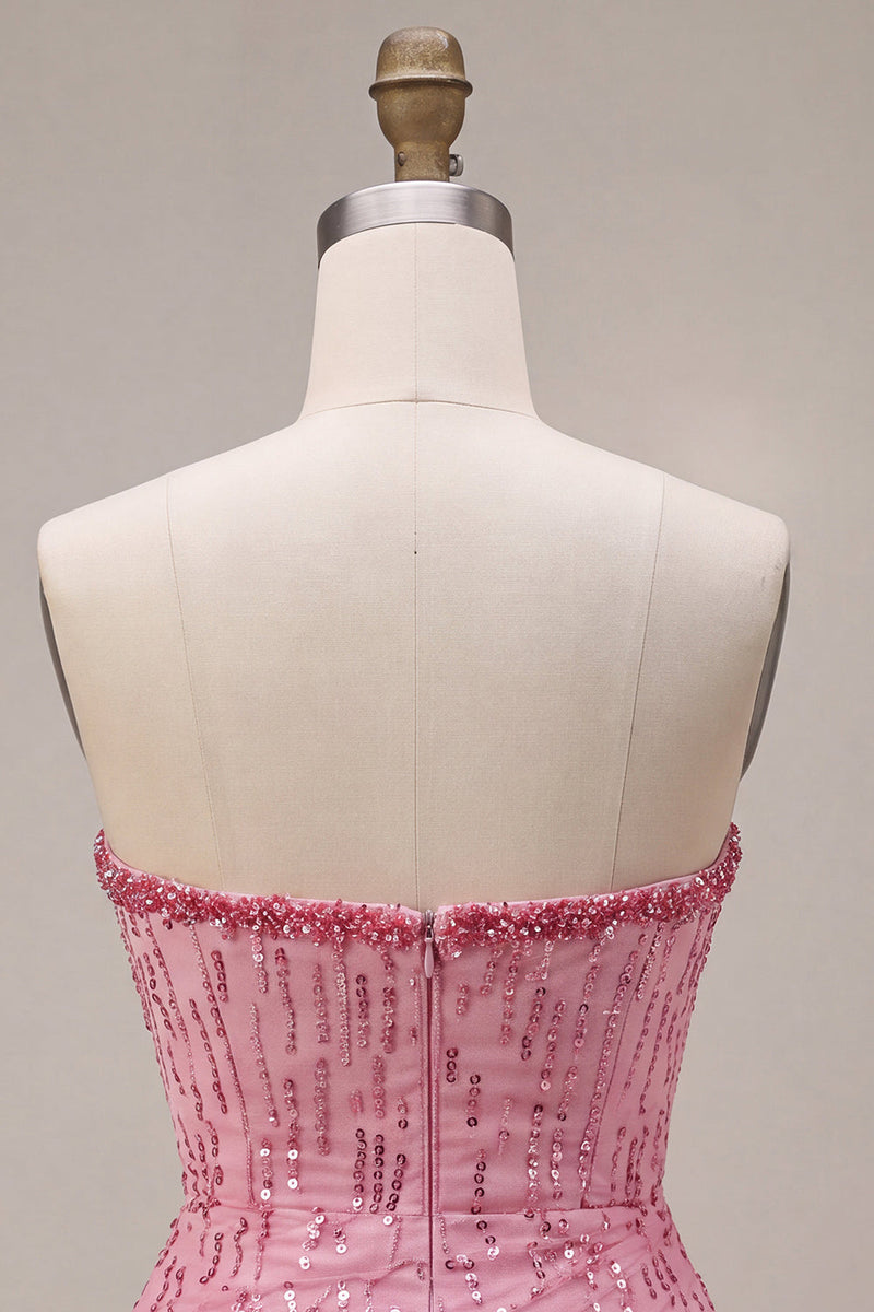 Laden Sie das Bild in den Galerie-Viewer, A-Linie Risa Trägerloses Pailletten Gerafftes Bubble-Hem Kurzes Abendkleid