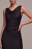 Laden Sie das Bild in den Galerie-Viewer, Schwarzes Meerjungfrauen-Ärmelloses, langes Festkleid mit Cowl-Neck