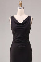 Laden Sie das Bild in den Galerie-Viewer, Schwarzes Meerjungfrauen-Ärmelloses, langes Festkleid mit Cowl-Neck