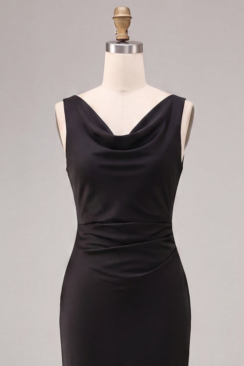 Laden Sie das Bild in den Galerie-Viewer, Schwarzes Meerjungfrauen-Ärmelloses, langes Festkleid mit Cowl-Neck