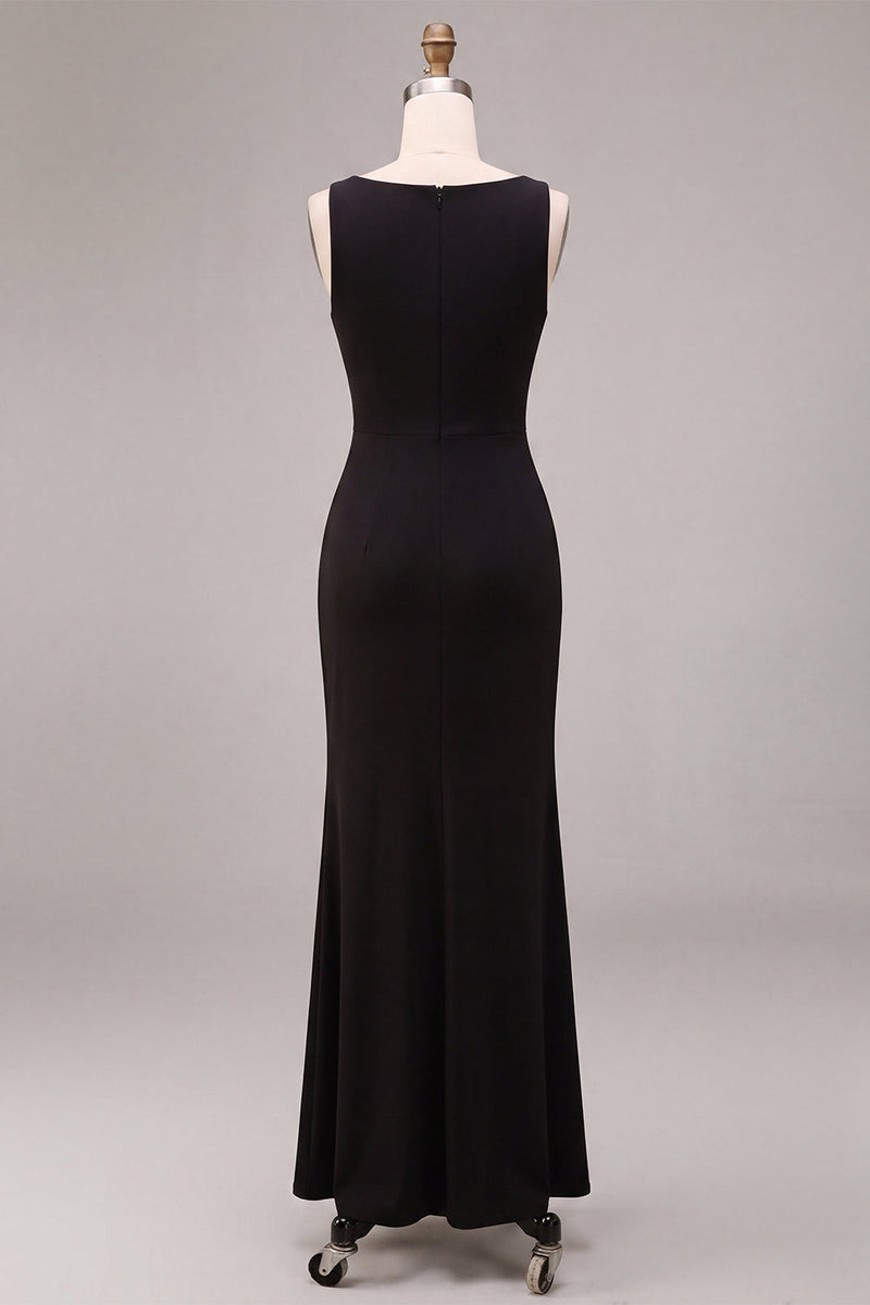 Laden Sie das Bild in den Galerie-Viewer, Schwarzes Meerjungfrauen-Ärmelloses, langes Festkleid mit Cowl-Neck