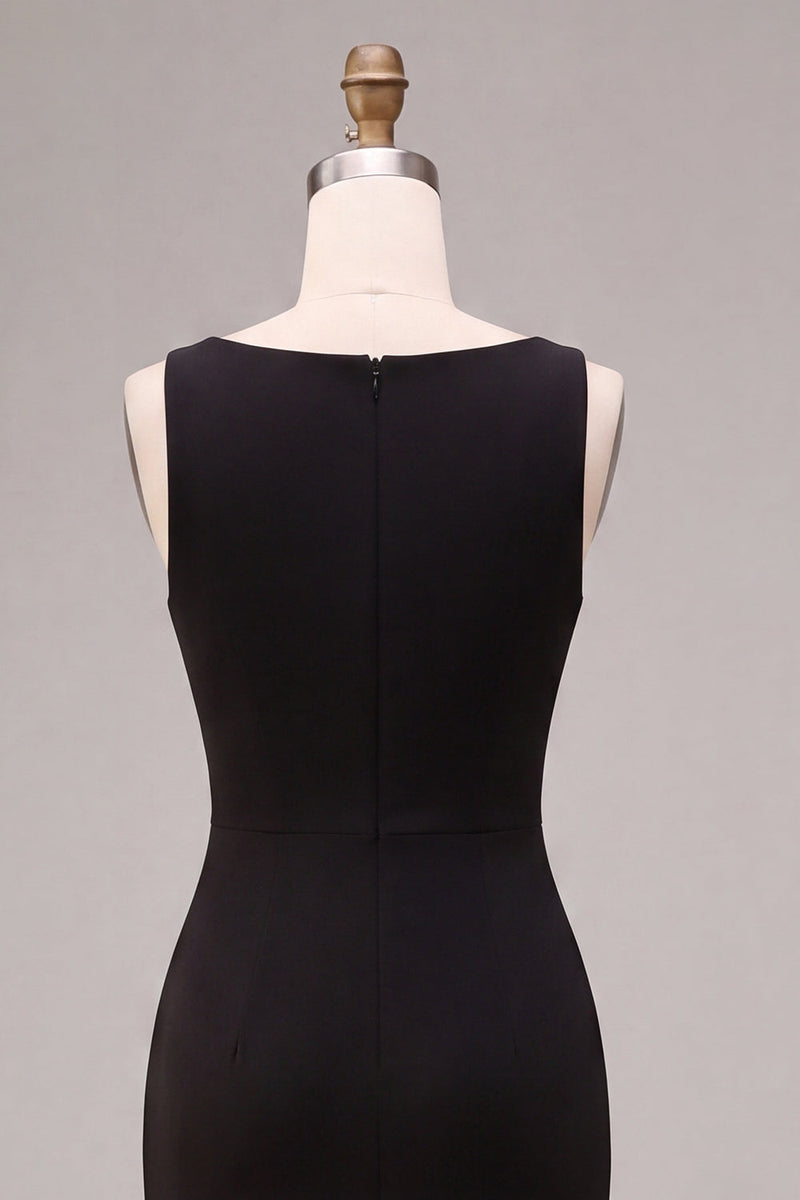 Laden Sie das Bild in den Galerie-Viewer, Schwarzes Meerjungfrauen-Ärmelloses, langes Festkleid mit Cowl-Neck