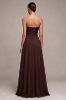 Laden Sie das Bild in den Galerie-Viewer, Dark Coffee Sweetheart A-Line Chiffon Lange Festkleid