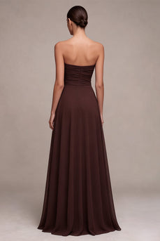 Dunkler Kaffee Sweetheart A-Linie Chiffon Langes Festkleid