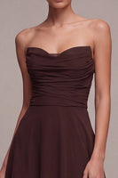 Laden Sie das Bild in den Galerie-Viewer, Dark Coffee Sweetheart A-Line Chiffon Lange Festkleid