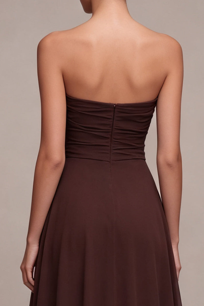 Laden Sie das Bild in den Galerie-Viewer, Dark Coffee Sweetheart A-Line Chiffon Lange Festkleid