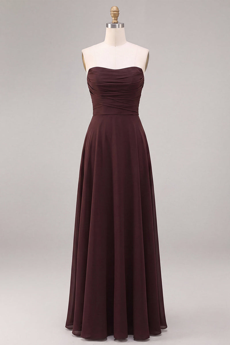 Laden Sie das Bild in den Galerie-Viewer, Dark Coffee Sweetheart A-Line Chiffon Lange Festkleid