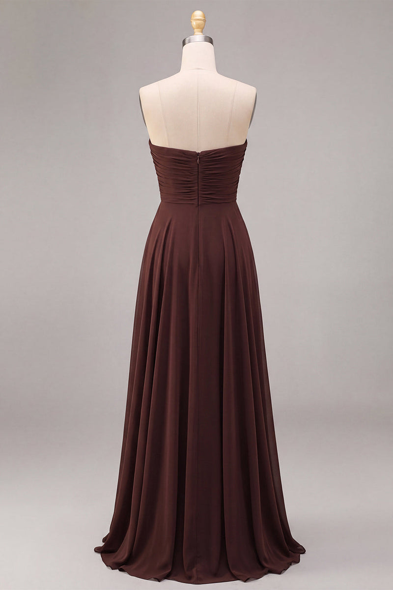 Laden Sie das Bild in den Galerie-Viewer, Dark Coffee Sweetheart A-Line Chiffon Lange Festkleid